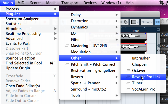 Cubase Insert Plug in menu